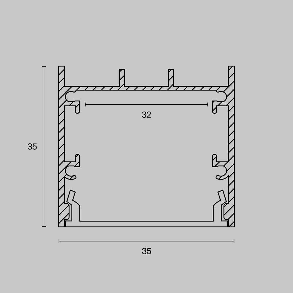 Алюминиевый профиль накладной-подвесной 35x35 (Серебро, 2 м), ALM-3535B-S-2M
