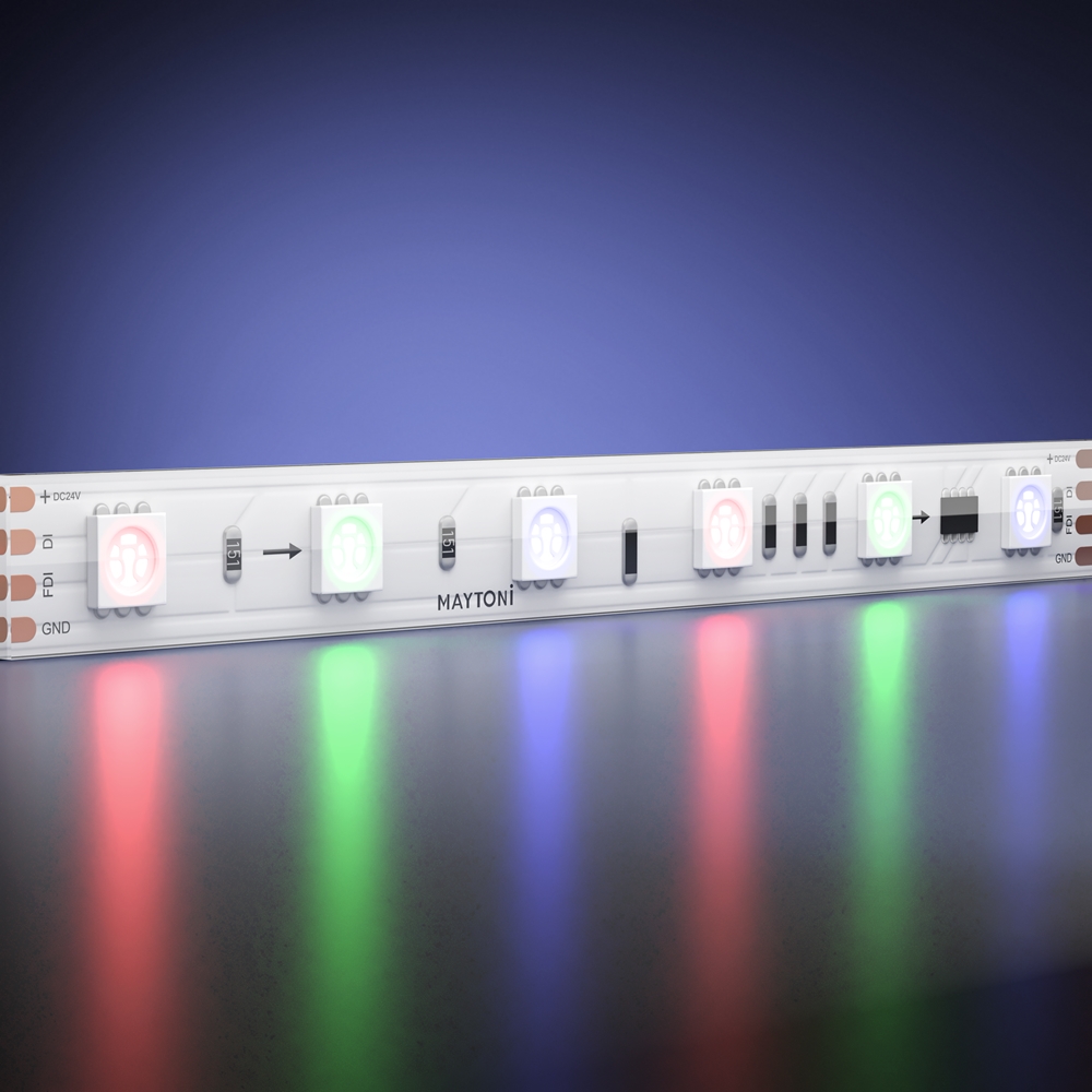 Светодиодная лента 24В 5050 14,4Вт/м 5м IP 67 Адресная (SPI) Цветная (RGB) 201248