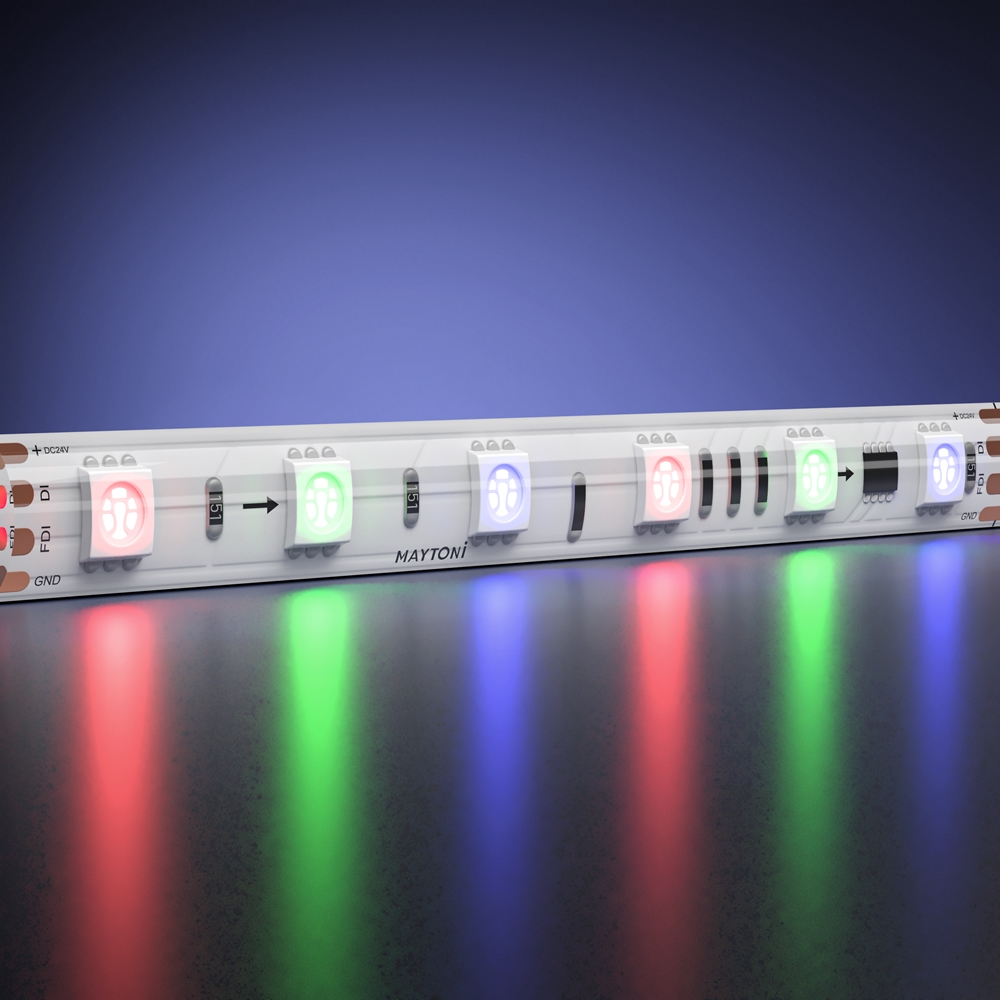 Светодиодная лента 24В 5050 14,4Вт/м 5м IP 65 Адресная (SPI) Цветная (RGB) 201247