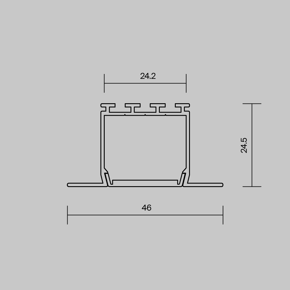Алюминиевый профиль встраиваемый 46x25 мм (Серебро, 2 м), ALM-4625-S-2M 632001