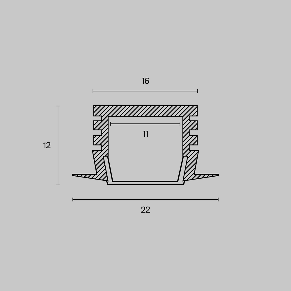 Алюминиевый профиль встраиваемый с накладным фланцем 22x12 (Серебро, 2 м), ALM006S-2M