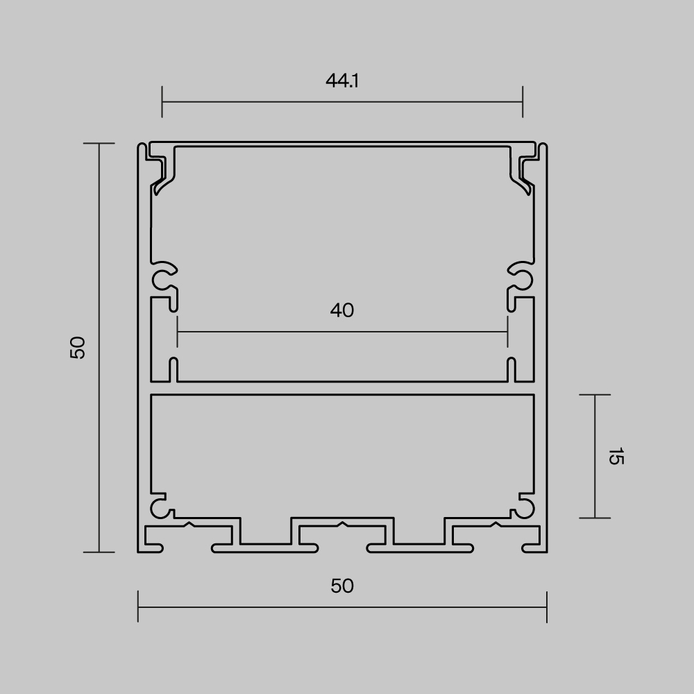Алюминиевый профиль накладной-подвесной 50x50 (Серебро, 3 м), ALM-5050T-S-3M 633007
