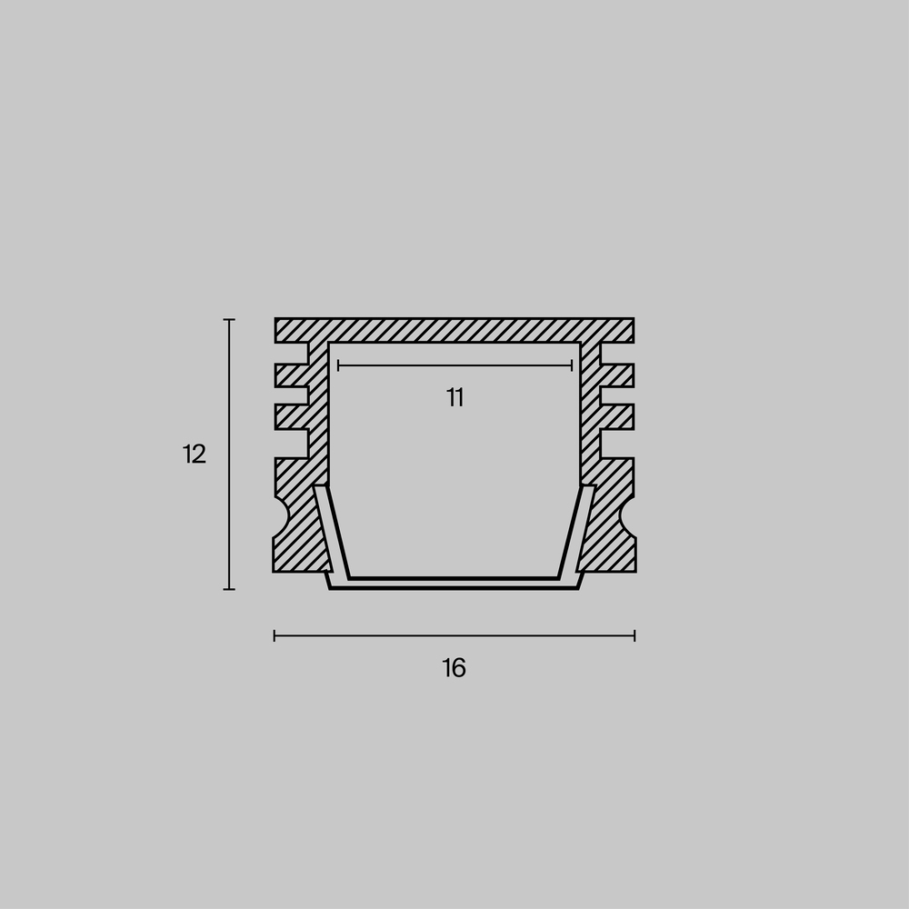 Алюминиевый профиль накладной 16x12 (Серебро, 2 м), ALM005S-2M