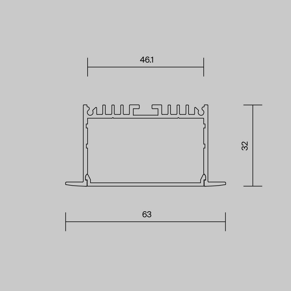 Алюминиевый профиль встраиваемый 63x32 мм (Серебро, 2 м), ALM-6332-S-2M 632004