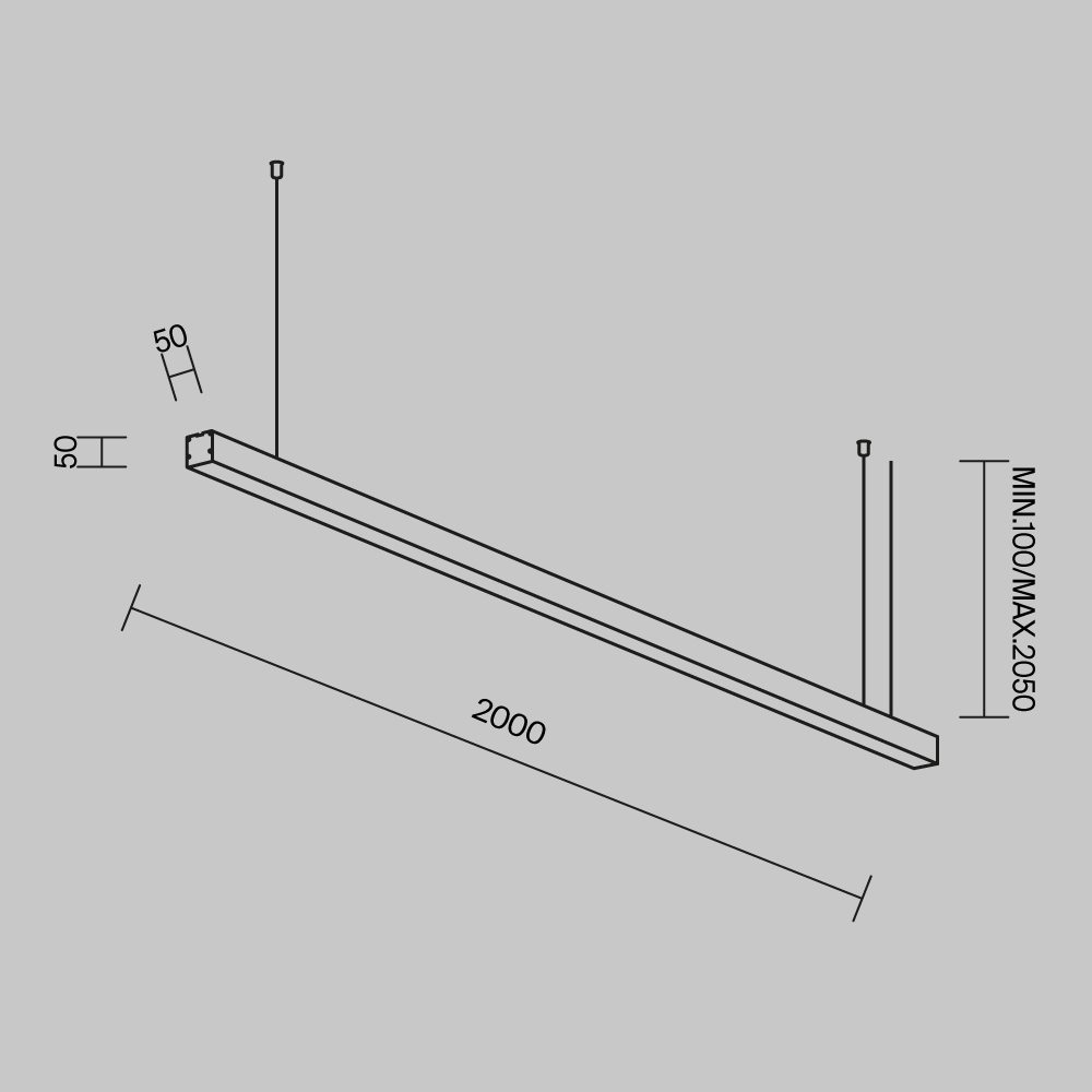 Линейный светильник подвесной 3000K 50x50 40 Вт (Серебро, 2 м) LL312023